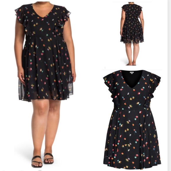 New Arrivals Prints Ruffle Sleeve Fit & Flare Dress D9 - Picture 1 of 5